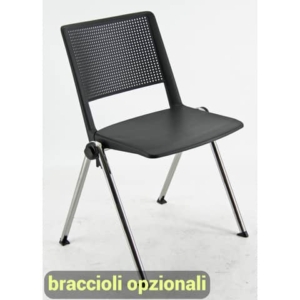 Sedia visitatore a 4 gambe Unisit Revolution RECP - schienale rigido rete PPL nero - conf. 2 pezzi  - RECP/2/NE