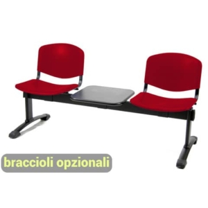 Panca 2 posti attesa Unisit Dado D5P2PT con tavolino - PPL rosso D5P2PT/RO