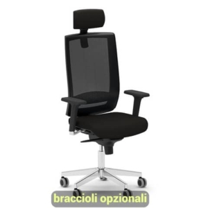 Sedia semidirezionale girevole Unisit Kind KIPGN con poggiatesta - schienale rete nero - riv. ignifugo nero KIPGN/IN