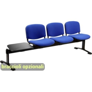 Panca 3 posti attesa Unisit Dado D53PT con tavolino - rivestimento ignifugo blu - D53PT/IB