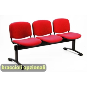 Panca 3 posti attesa Unisit Dado D53P - rivestimento ignifugo rosso D53P/IR