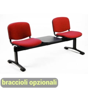 Panca 2 posti attesa Unisit Dado D52PT con tavolino - rivestimento ignifugo rosso - D52PT/IR