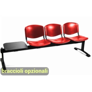 Panca 3 posti attesa Unisit Dado D5P3PT con tavolino - PPL rosso D5P3PT/RO