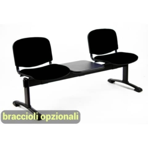 Panca 2 posti attesa Unisit Dado D52PT con tavolino - rivestimento ignifugo nero - D52PT/IN