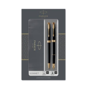 Gift set duo Parker Sonnet Black GT penna a sfera M + penna stilografica F inchiostro blu - 2093371