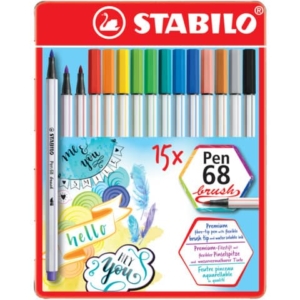 Pennarelli Stabilo Pen 68 brush punta a pennello M  1 mm - assortiti scatola in metallo da 15 pz - 568/15-32