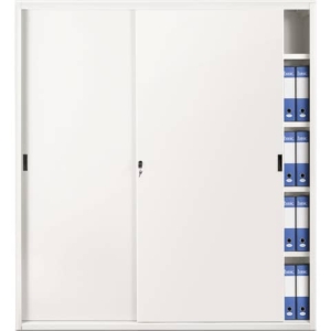 Armadio Tecnical 2 archivio a porte scorrevoli, dimensioni 180x45x200 (h) cm, portata ripiano 35 kg. Armadi in robusta lamiera d'acciaio, SPO 1° Scelta spess. 7-8/10°. Internamente corredato di unico vano con 4 piani predisposti per l'aggancio di cartelle sospese spostabili su cremagliere, mensoline con 3 punti di aggancio. Porte scorrevoli in sospensione con scorrimento su cuscinetti a sfera, parte inferiore scorrimento su binari ricavati direttamente sul fondo, chiusura porte mediante unica serratura a pulsante con chiavi in duplice copia, maniglie ad incastro in materiale antiurto nel colore Nero. I ripiani sono adatti accogliere le cartelle sospese di interasse 3 33 cm. Consegnati in kit di facile montaggio. Verniciatura a polvere epossipoliestere previo trattamento di decapaggio e fosfatazione a caldo.