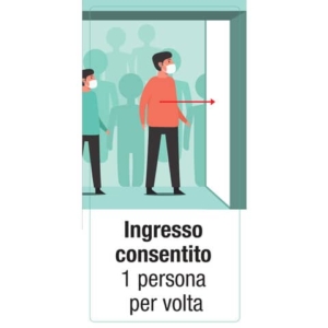 Adesivo segnaletico ''Ingresso consentito 1 persona per volta'' 15x30 cm multicolore - 30026