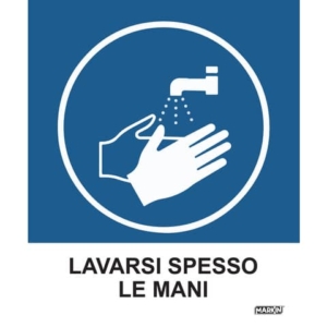 Adesivo segnaletico Markin ''Lavarsi spesso le mani'' in LWM - 12,5x15,2 cm Conf. 2 pezzi - X110COV-3
