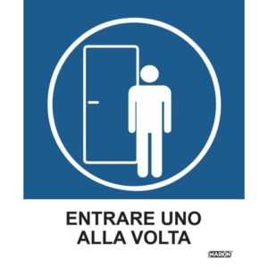 Adesivo segnaletico Markin ''Entrare uno alla volta'' in LWM - 12,5x15,2 cm Conf. 2 pezzi - X110COV-7