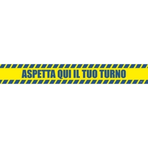 Adesivo segnaletico calpestabile Markin ''Aspetta qui il tuo turno'' in PVC 98x8,5 cm - Conf. 2 pezzi - X290COV-10