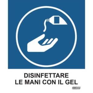 Adesivo segnaletico Markin ''Disinfettare le mani con il gel'' in LWM - 12,5x15,2 cm - Conf. 2 pezzi - X110COV-5