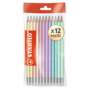 Matite in grafite Stabilo Swano Pastel HB colori fusto assortiti con gommino - ecopack 12 pz F52269