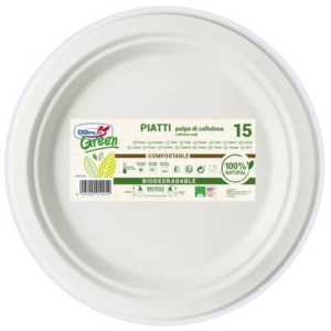Piatti pizza in polpa di cellulosa Dopla Green Ø 320 mm - conf. 15 pz - 07752