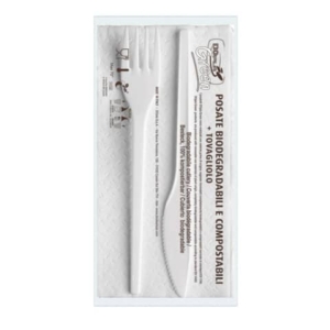 Set forchetta + coltello + tovagliolo Dopla Bis ESTABIO - 33x33 cm 2 veli - conf 100 pezzi - 3907