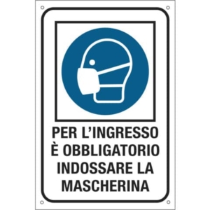 Etichetta obbligo uso dpi 12x18 cm Cartelli Segnalatori ''Per l'ingresso è obbligatorio indossare la mascherina'' -