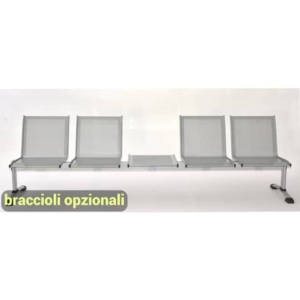 Panca 4 posti attesa Unisit Plexus PS4PT con tavolino in acciaio grigio schienale e seduta forati traspiranti - PS4PT
