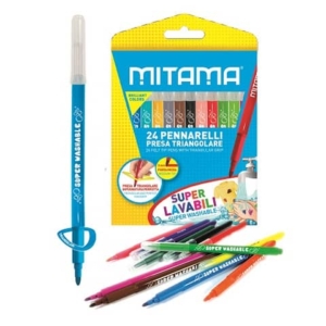 Pennarelli Mitama Super Lavabili fusto triangolare - Punta fine 3 mm - colori assortiti - conf. 24 pezzi 61996