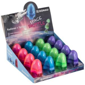 Espositore 16 gomme-temperamatite a 2 fori 2-in-1 Donau a forma di astronave in colori assortiti 16 -