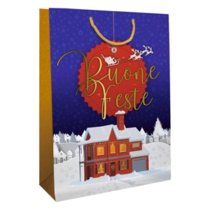 Shopper Natalizia Premium ''Buone feste'' Biembi 25,5x32,5x13,5 cm - conf. 6 pezzi - BXS202P11C