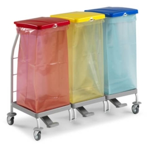 Carrello raccolta rifiuti in metallo verniciato Rilsan Dust 4165 con pedali - 48x110x95 cm TTS 3 x 70 L - 00004165