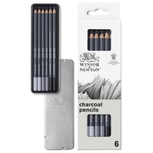 Scatola in metallo da 6 matite in carboncino Winsor&Newton nero 0490025
