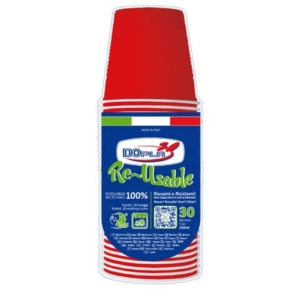 Bicchieri rosso in polistirene conf. 30 pz Dopla Reusable 230 ml 22703