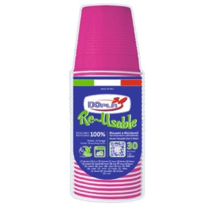 Bicchieri fucsia in polistirene conf. 30 pz Dopla Reusable 230 ml 22699