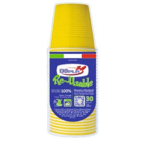 Bicchieri gialli in polistirene conf. 30 pz Dopla Reusable 230 ml 22700