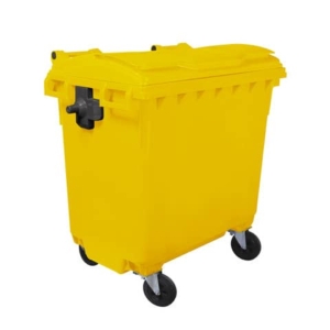 Cassonetto portarifiuti carrellato 770 lt con coperchio piano e maniglie a labbro Mobil Plastic giallo -