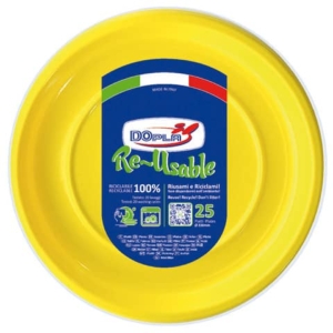 Piatti piani gialli in polistirene h.19 mm conf. 25 pz Dopla Reusable Ø 220 mm 11833