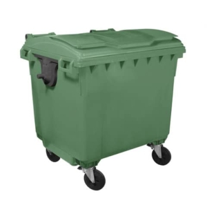 Cassonetto portarifiuti carrellato 1100 lt con coperchio piano e maniglie a labbro Mobil Plastic verde
