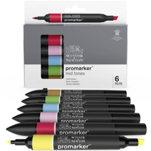 Pennarelli Winsor&Newton Promarker doppia punta fine-larga - conf. 6 pz colori tenui assortiti - 0290112