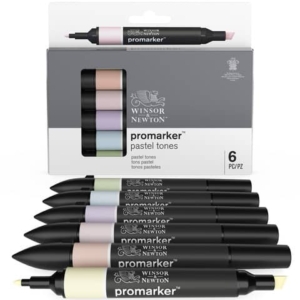 Pennarelli Winsor&Newton Promarker doppia punta fine-larga - conf. 6 pz colori pastello assortiti - 0290113