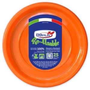Piatti piani arancioni in polistirene h.19 mm conf. 25 pz Dopla Reusable Ø 220 mm - 11825