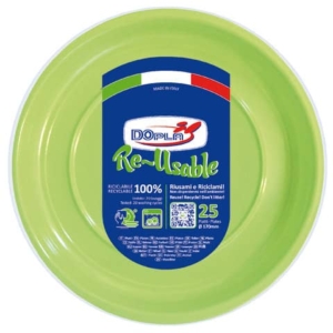 Piatti frutta verde acido in polistirene h.18 mm conf. 25 pz Dopla Reusable Ø 170 mm - 11769