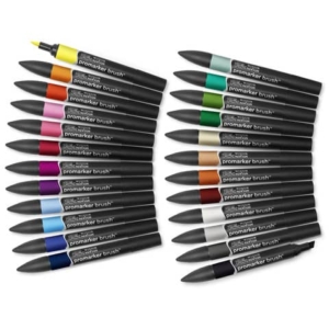 Pennarelli Winsor&Newton Promarker Brush doppia punta scalpello-pennello - conf. 24 pz colori assortiti - 0290079