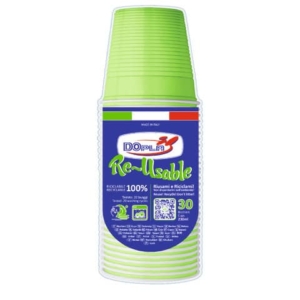 Bicchieri verde acido in polistirene conf. 30 pz Dopla Reusable 230 ml 22705