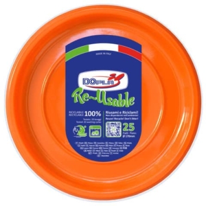 Piatti frutta arancioni in polistirene h.18 mm conf. 25 pz Dopla Reusable Ø 170 mm - 11742