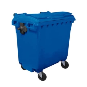 Cassonetto portarifiuti carrellato 770 lt con coperchio piano e maniglie a labbro Mobil Plastic blu - 1/770/5-BLB