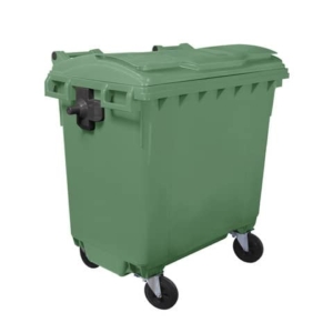 Cassonetto portarifiuti carrellato 770 lt con coperchio piano e maniglie a labbro Mobil Plastic verde - 1/770/5-VEB