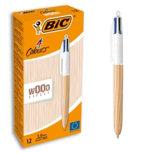 Penna a sfera a scatto BIC 4 Colours 1 mm - fusto Wood Effect 508964