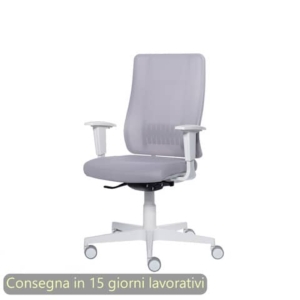 Poltrona semi-direzionale Liberty Syncro Seditaly scocca bianca tessuto ignifugo grigio chiaro - L2G0S1TDGDM04