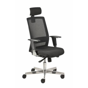 Poltrona semi-direzionale Olimpia Syncro Seditaly tessuto ignifugo nero  base alluminio con poggiatesta- OLGPT18AGB833