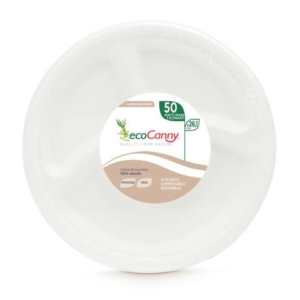 Piatti a 3 scomparti bio-compostabili ecoCanny Party bianco Ø261x28 mm conf. 50 pz - ECO?007CA
