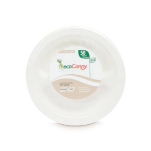 Piatti a 2 scomparti bio-compostabili ecoCanny Party bianco Ø225x22 mm conf. 50 pz - ECO?008CA