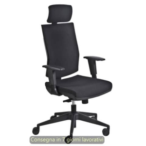 Poltrona semi-direzionale Aura Syncro Seditaly tessuto ignifugo nero braccioli regolabili e poggiatesta - AUGPS1SEGB833