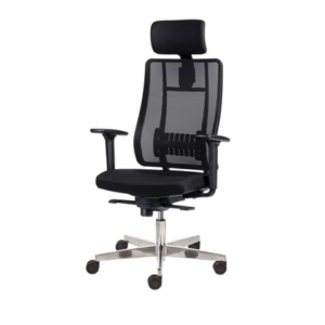 Poltrona semi-direzionale Liberty Syncro Seditaly tessuto ignifugo nero base alluminio con poggiatesta LTGPS18EGB1R1