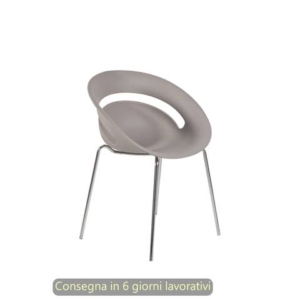 Set 2 sedute ospite Seditaly Chloé in PP riciclato e gambe in acciaio cromato tortora - COV0F1200PP39