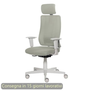 Poltrona semi-direzionale Liberty Syncro Seditaly scocca bianca tessuto ignifugo con poggiatesta écru - L2GPS1TDGDM24